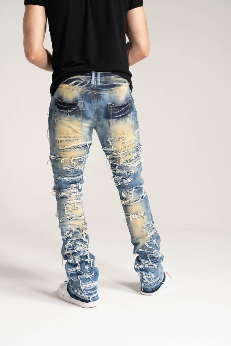 PREMIUM QUALITY STACK JEANS WITH MULTI RIP & REPAIR