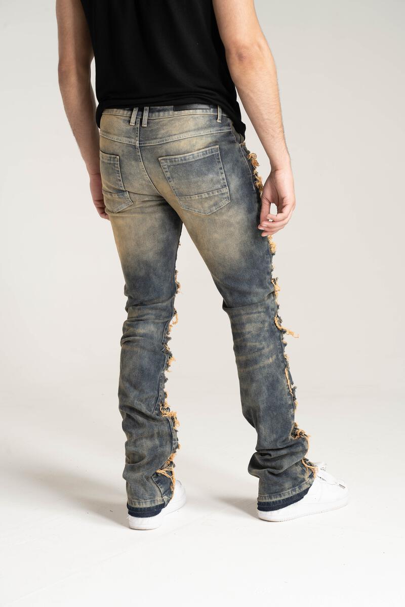 PREMIUM QUALITY STACK JEANS WITH MULTI RIP/REPAIR