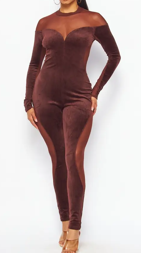 Velvet & Mesh Contrast Jumpsuit