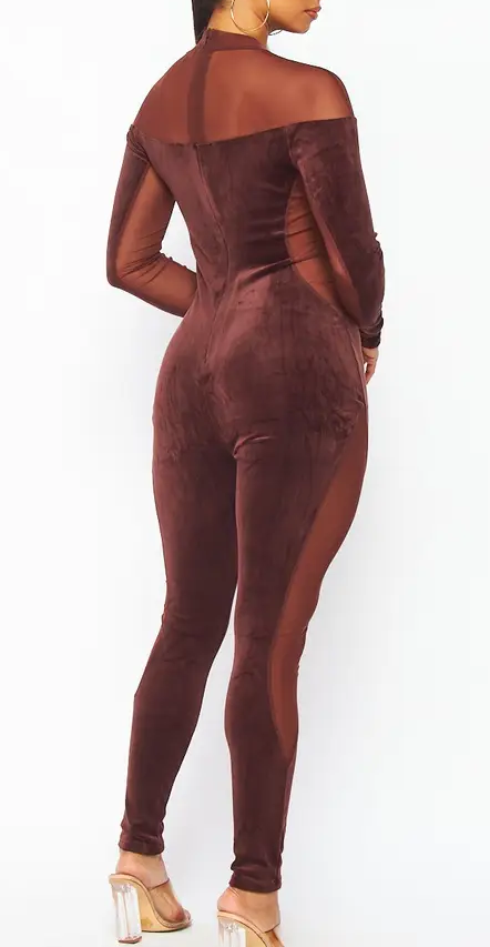 Velvet & Mesh Contrast Jumpsuit